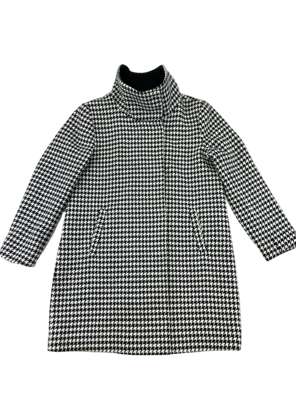 Marcona houndstooth funnel neck coat Womens Large black white Minimalist Winter